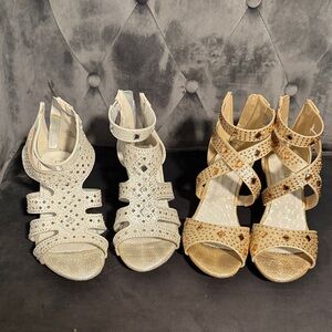 Elegant Big Girl's Strappy Sandals - White and Gold